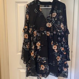 Black floral dress, long sleeve. Great condition.